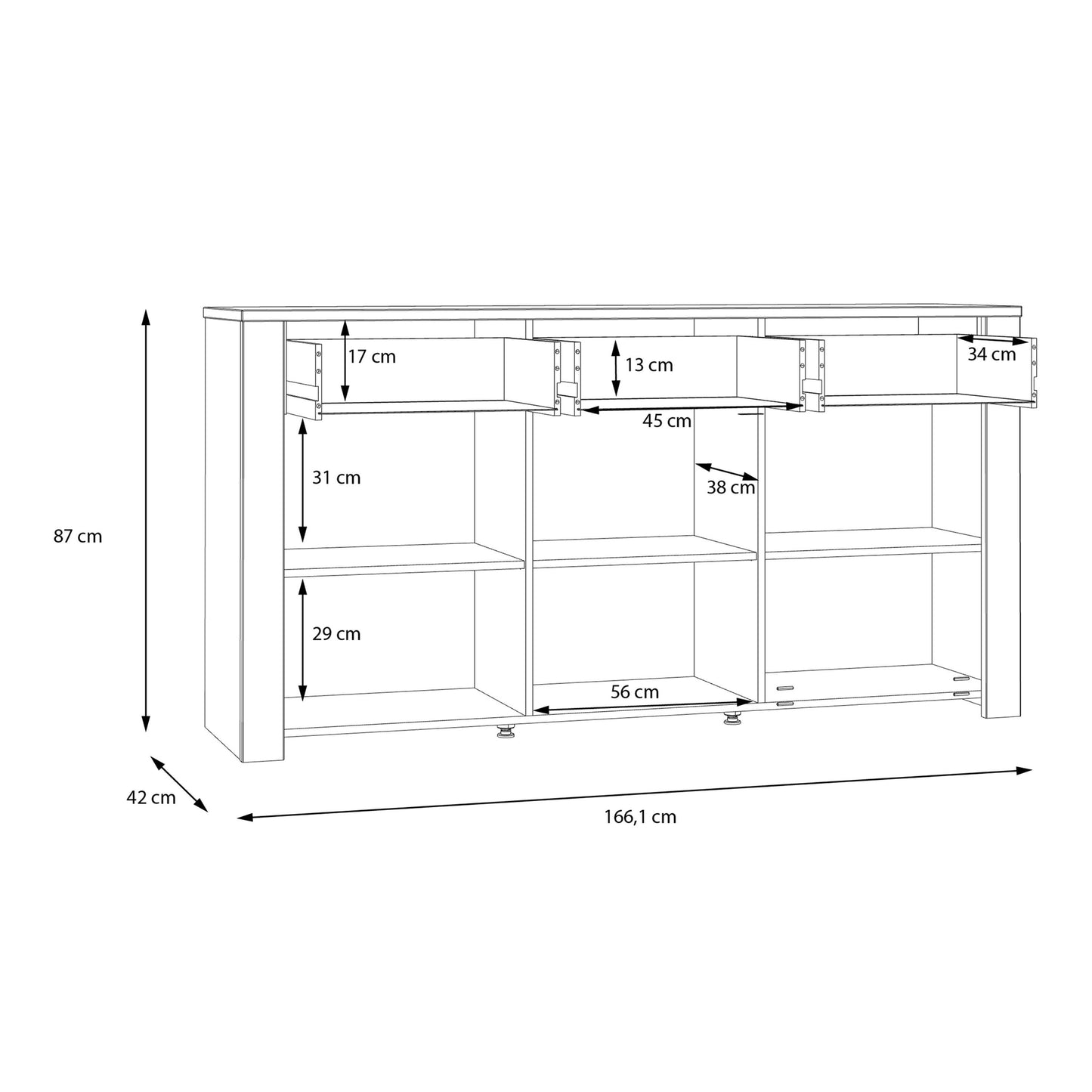 Bohol Sideboard 3 Drawer 3 Door in Grey and Oak
