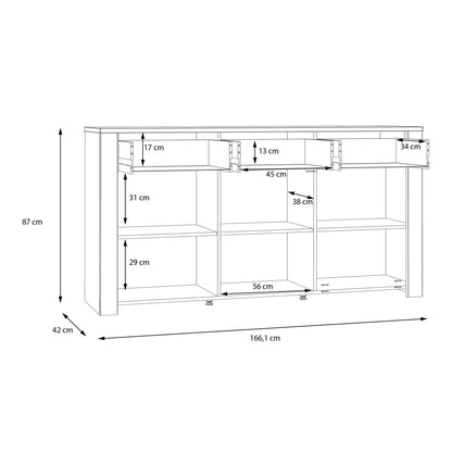 Bohol Sideboard 3 Drawer 3 Door in Grey and Oak