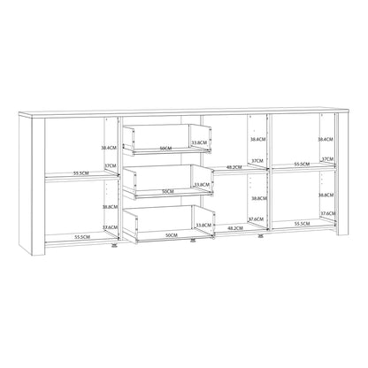 Bohol Large Sideboard 3 Drawer 3 Door in White and Oak