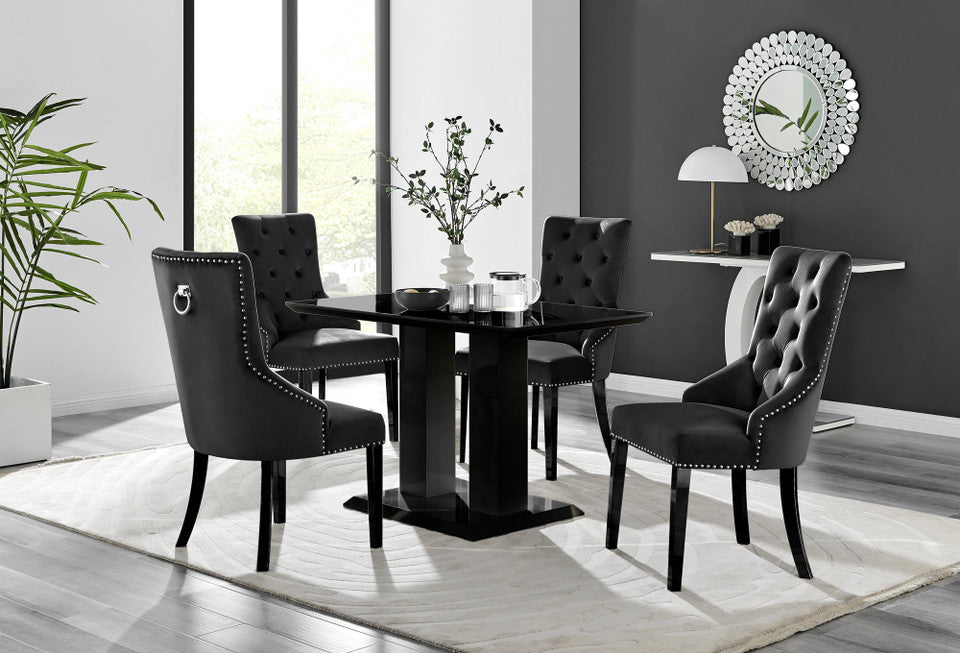 Imperia 4 Black Dining Table and 4 Belgravia Black Leg Chairs