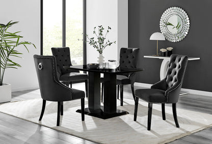 Imperia 4 Black Dining Table and 4 Belgravia Black Leg Chairs