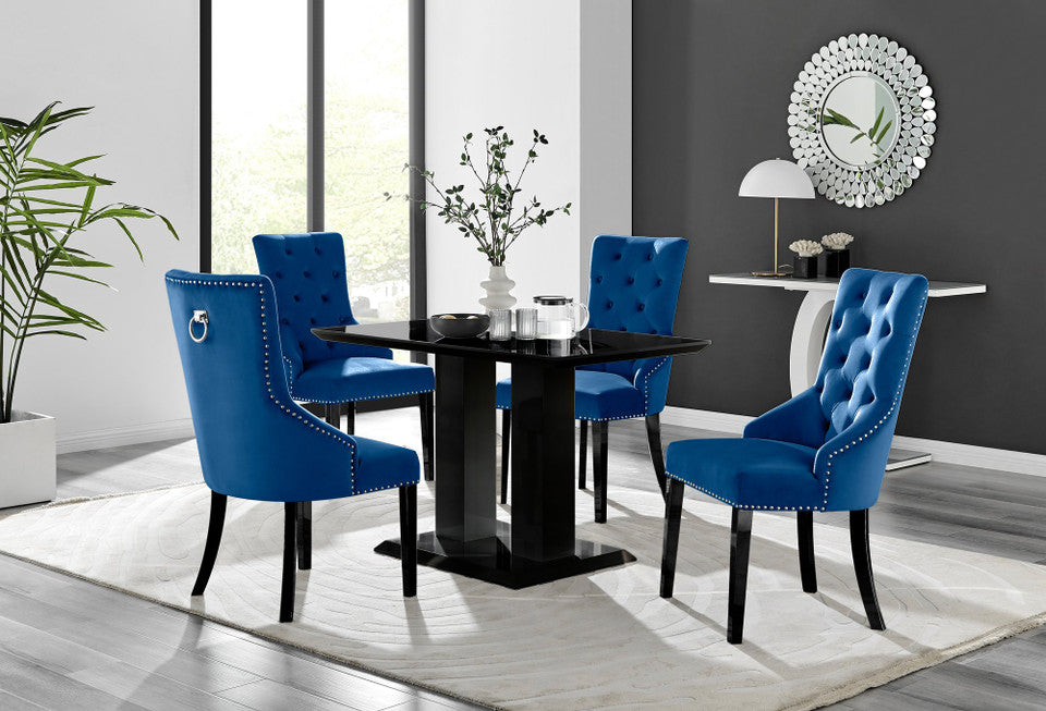 Imperia 4 Black Dining Table and 4 Belgravia Black Leg Chairs