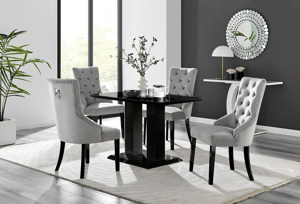 Imperia 4 Black Dining Table and 4 Belgravia Black Leg Chairs
