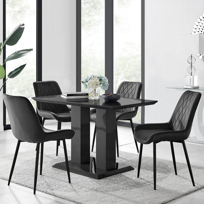 Imperia 4 Black Dining Table and 4 Pesaro Black Leg Chairs