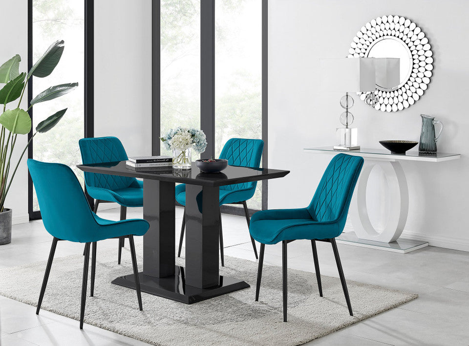 Imperia 4 Black Dining Table and 4 Pesaro Black Leg Chairs