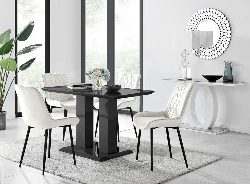 Imperia 4 Black Dining Table and 4 Pesaro Black Leg Chairs