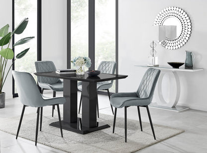 Imperia 4 Black Dining Table and 4 Pesaro Black Leg Chairs