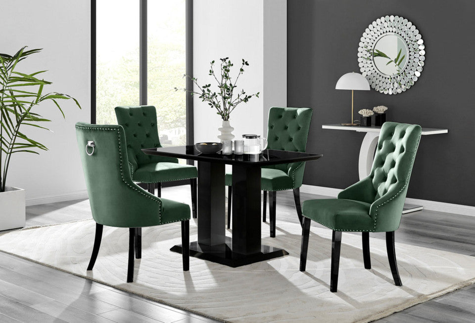 Imperia 4 Black Dining Table and 4 Belgravia Black Leg Chairs