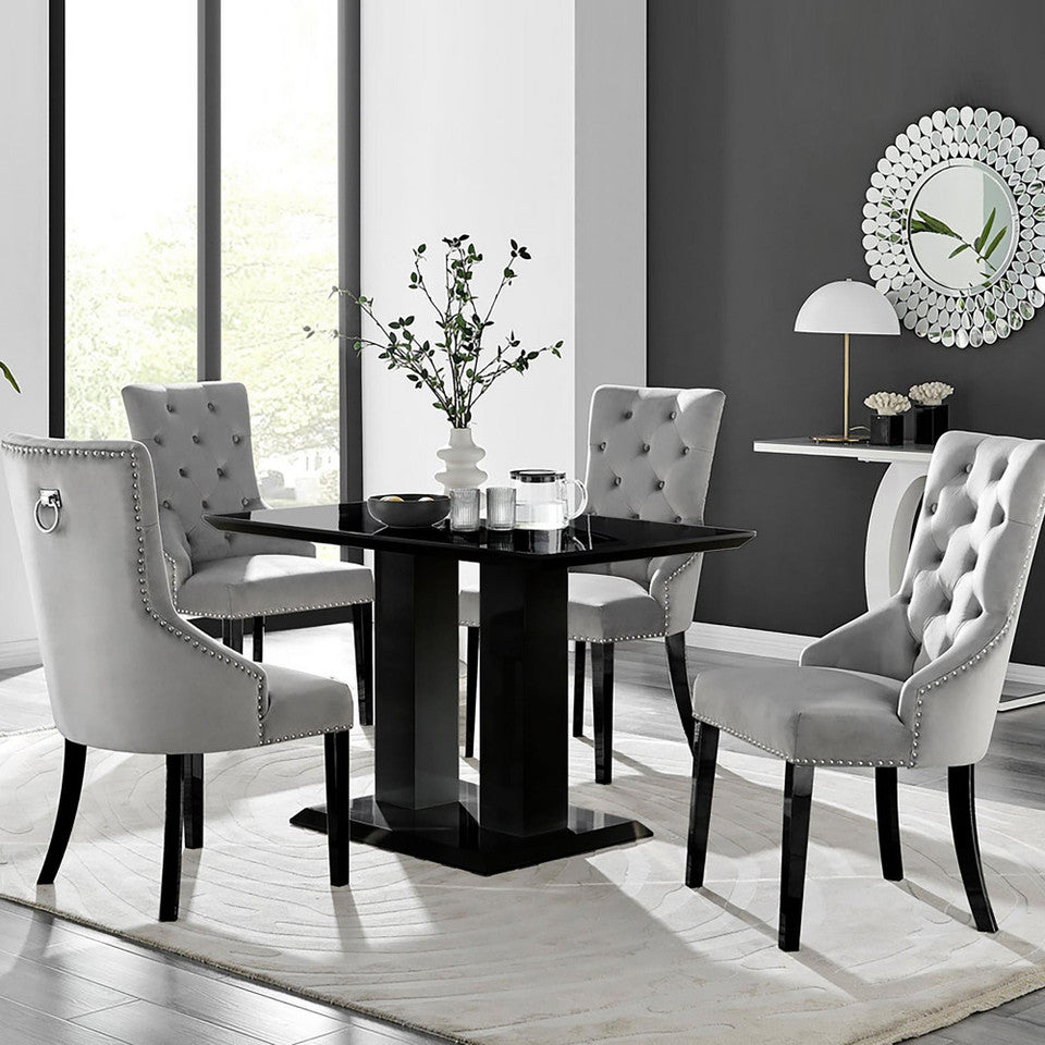 Imperia 4 Black Dining Table and 4 Belgravia Black Leg Chairs