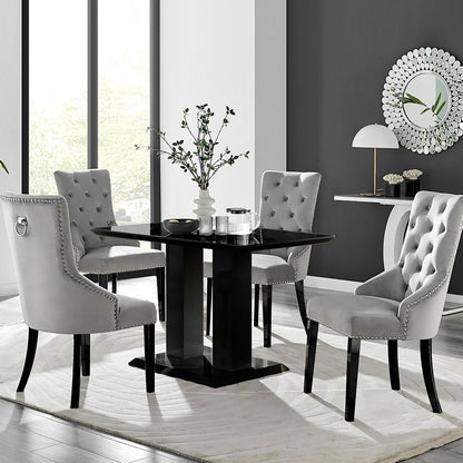 Imperia 4 Black Dining Table and 4 Belgravia Black Leg Chairs