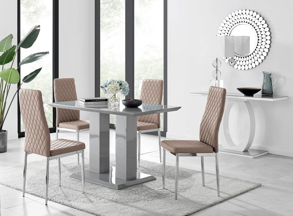 Imperia 4 Modern Grey High Gloss Dining Table And 4 Modern Milan Chairs Set