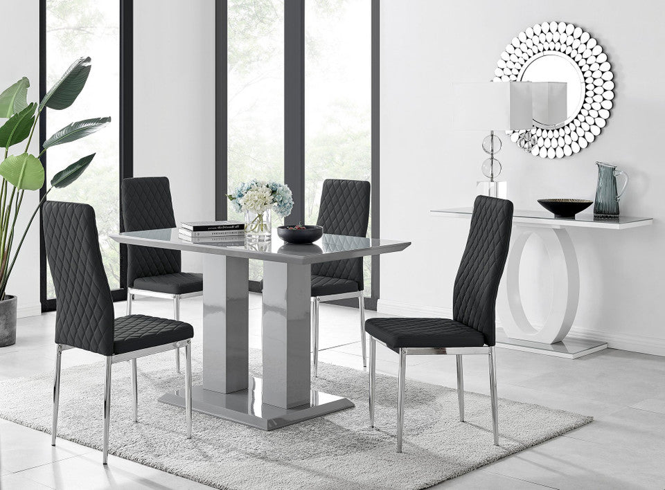 Imperia 4 Modern Grey High Gloss Dining Table And 4 Modern Milan Chairs Set