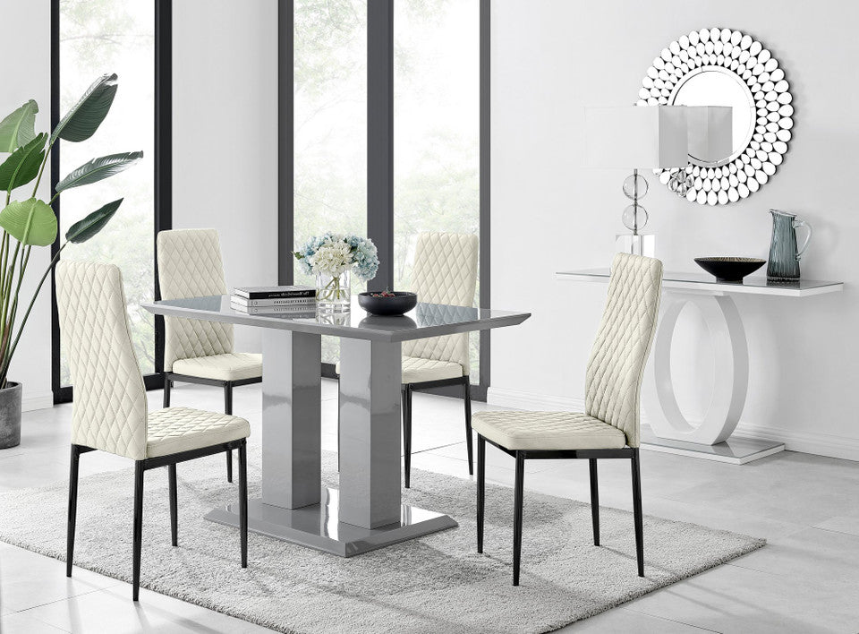 Imperia 4 Grey Dining Table and 4 Velvet Milan Black Leg Chairs