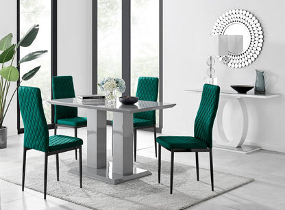Imperia 4 Grey Dining Table and 4 Velvet Milan Black Leg Chairs