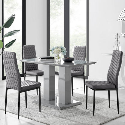 Imperia 4 Grey Dining Table and 4 Velvet Milan Black Leg Chairs
