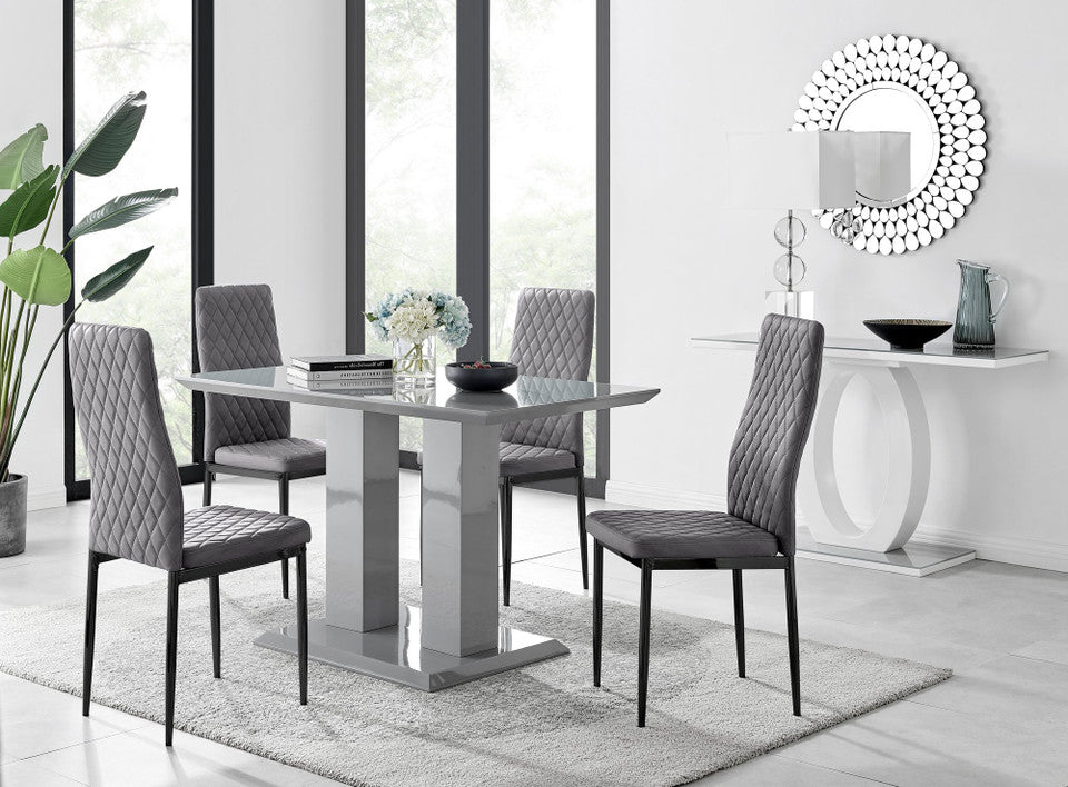 Imperia 4 Grey Dining Table and 4 Velvet Milan Black Leg Chairs
