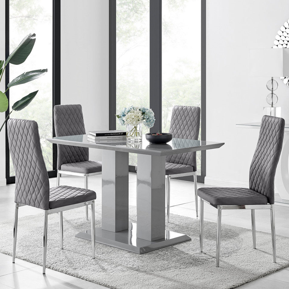 Imperia 4 Modern Grey High Gloss Dining Table And 4 Modern Milan Chairs Set