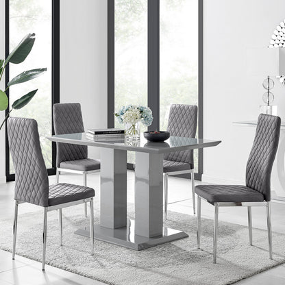 Imperia 4 Modern Grey High Gloss Dining Table And 4 Modern Milan Chairs Set