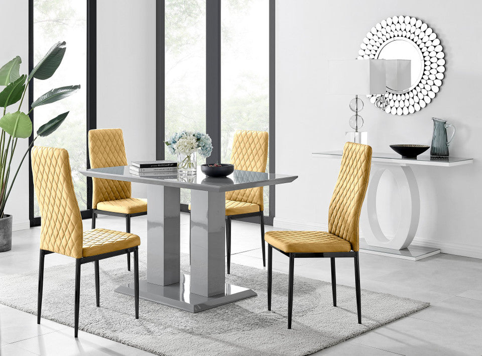 Imperia 4 Grey Dining Table and 4 Velvet Milan Black Leg Chairs