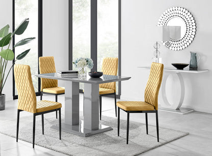 Imperia 4 Grey Dining Table and 4 Velvet Milan Black Leg Chairs