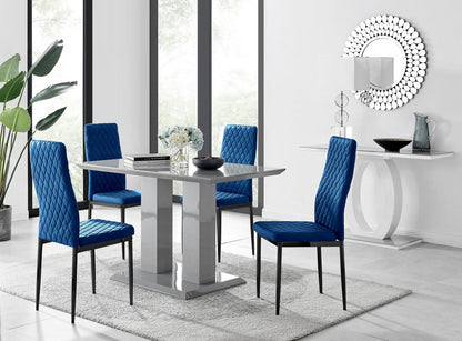 Imperia 4 Grey Dining Table and 4 Velvet Milan Black Leg Chairs