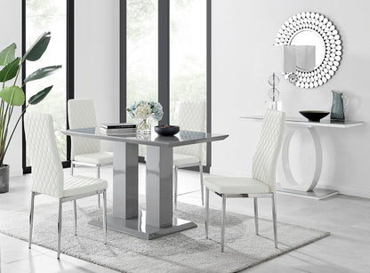 Imperia 4 Modern Grey High Gloss Dining Table And 4 Modern Milan Chairs Set