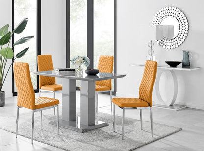 Imperia 4 Modern Grey High Gloss Dining Table And 4 Modern Milan Chairs Set