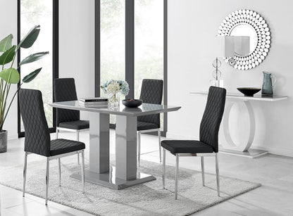 Imperia 4 Modern Grey High Gloss Dining Table And 4 Modern Milan Chairs Set
