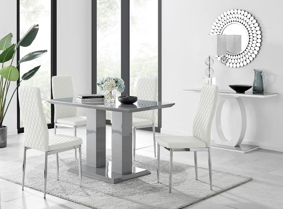 Imperia 4 Modern Grey High Gloss Dining Table And 4 Modern Milan Chairs Set