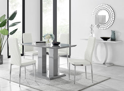 Imperia 4 Modern Grey High Gloss Dining Table And 4 Modern Milan Chairs Set