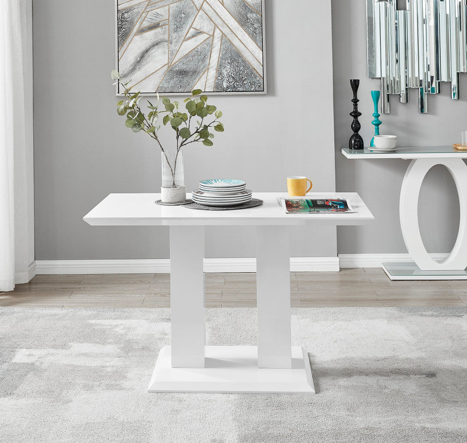 Imperia 4 Modern White High Gloss Dining Table And 4 Lorenzo Chrome Dining Chairs Set