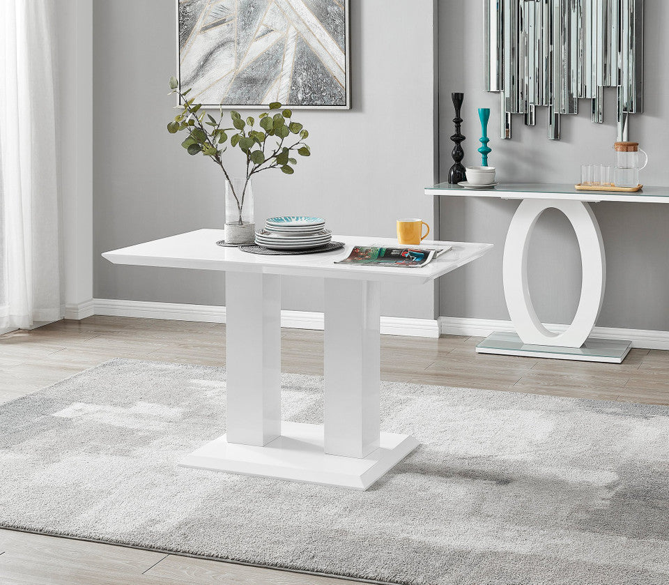 Imperia 4 Modern White High Gloss Dining Table And 4 Lorenzo Chrome Dining Chairs Set
