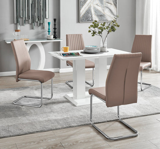 Imperia 4 Modern White High Gloss Dining Table And 4 Lorenzo Chrome Dining Chairs Set