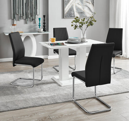 Imperia 4 Modern White High Gloss Dining Table And 4 Lorenzo Chrome Dining Chairs Set