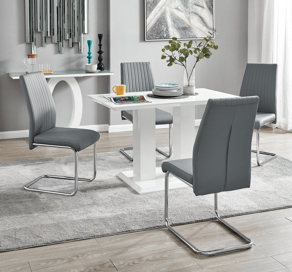 Imperia 4 Modern White High Gloss Dining Table And 4 Lorenzo Chrome Dining Chairs Set