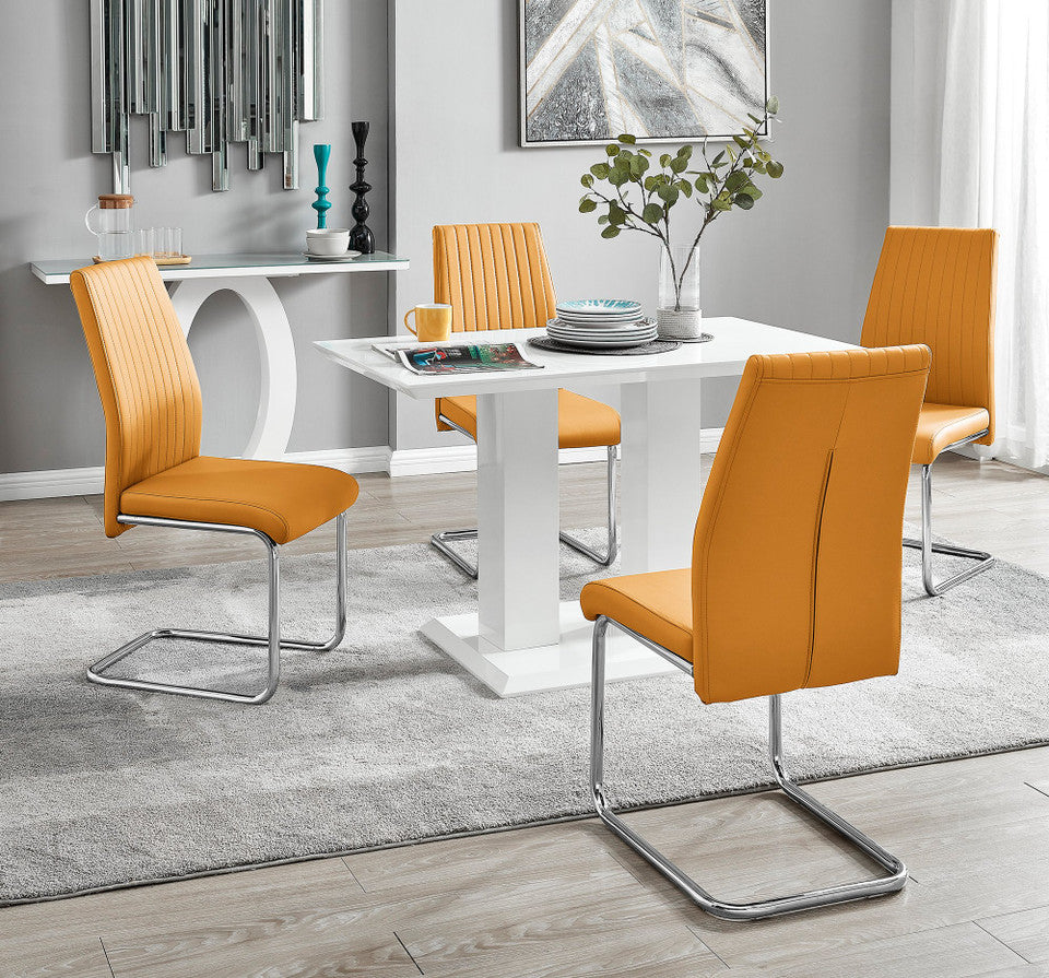 Imperia 4 Modern White High Gloss Dining Table And 4 Lorenzo Chrome Dining Chairs Set