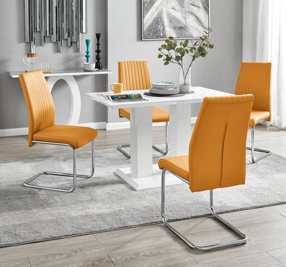 Imperia 4 Modern White High Gloss Dining Table And 4 Lorenzo Chrome Dining Chairs Set