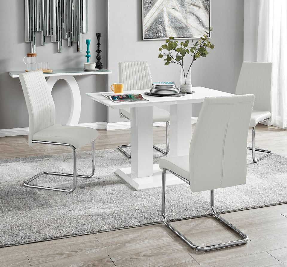 Imperia 4 Modern White High Gloss Dining Table And 4 Lorenzo Chrome Dining Chairs Set