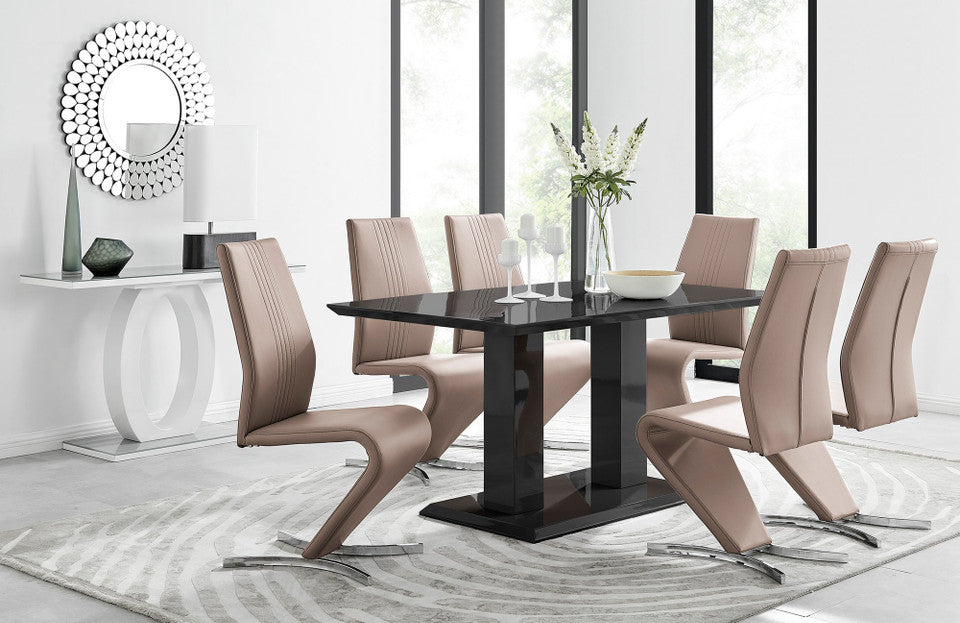 Imperia Black High Gloss Dining Table And 6 Luxury Willow Dining Chairs Set