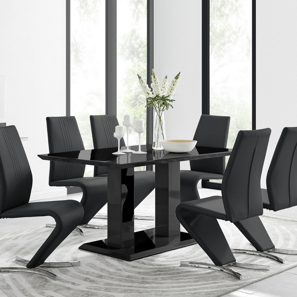 Imperia Black High Gloss Dining Table And 6 Luxury Willow Dining Chairs Set