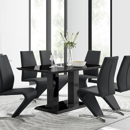 Imperia Black High Gloss Dining Table And 6 Luxury Willow Dining Chairs Set