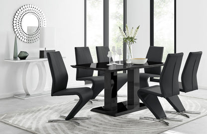 Imperia Black High Gloss Dining Table And 6 Luxury Willow Dining Chairs Set