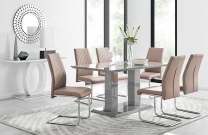 Imperia Grey Modern High Gloss Dining Table And 6 Lorenzo Dining Chairs Set