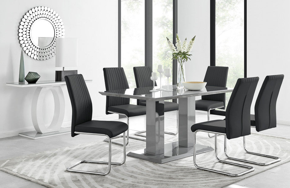 Imperia Grey Modern High Gloss Dining Table And 6 Lorenzo Dining Chairs Set