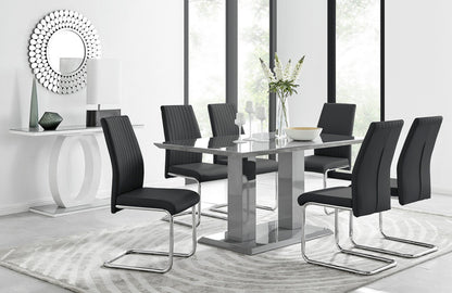 Imperia Grey Modern High Gloss Dining Table And 6 Lorenzo Dining Chairs Set