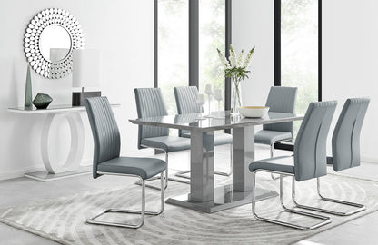 Imperia Grey Modern High Gloss Dining Table And 6 Lorenzo Dining Chairs Set