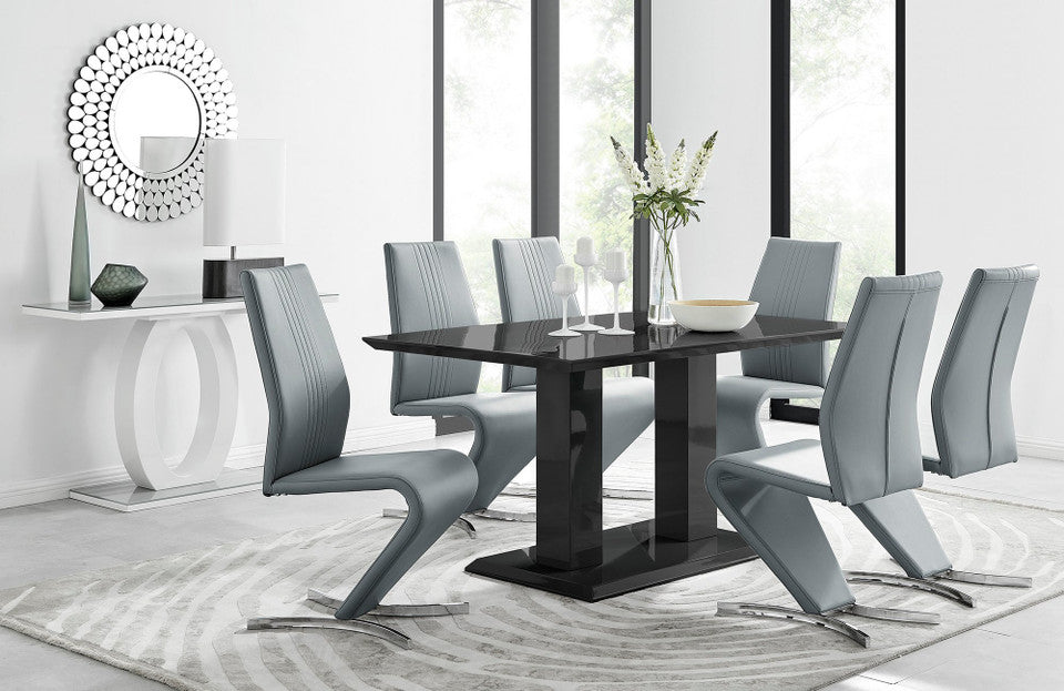 Imperia Black High Gloss Dining Table And 6 Luxury Willow Dining Chairs Set