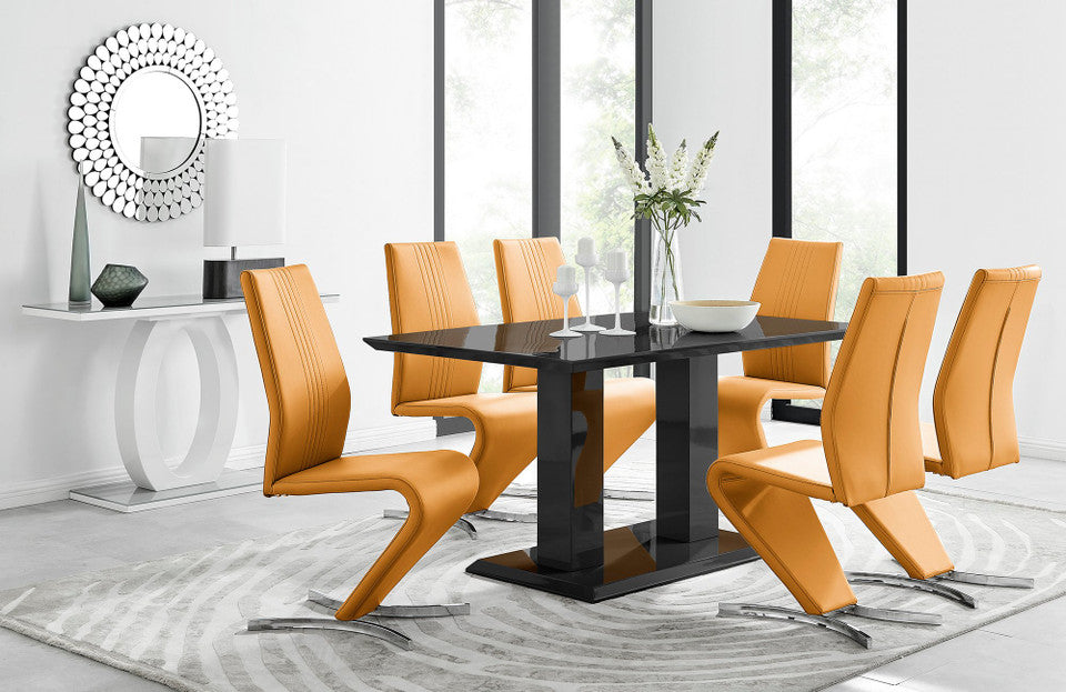 Imperia Black High Gloss Dining Table And 6 Luxury Willow Dining Chairs Set