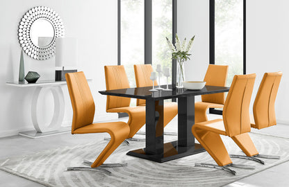 Imperia Black High Gloss Dining Table And 6 Luxury Willow Dining Chairs Set