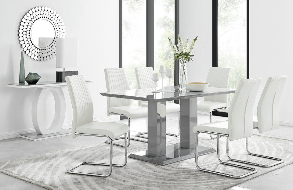 Imperia Grey Modern High Gloss Dining Table And 6 Lorenzo Dining Chairs Set